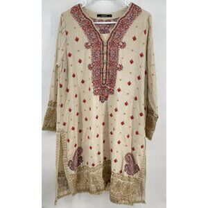 Khaadi Khilkariyian Pakistani Kurta Tunic Red Gold Tan 14 Boho Renaissance